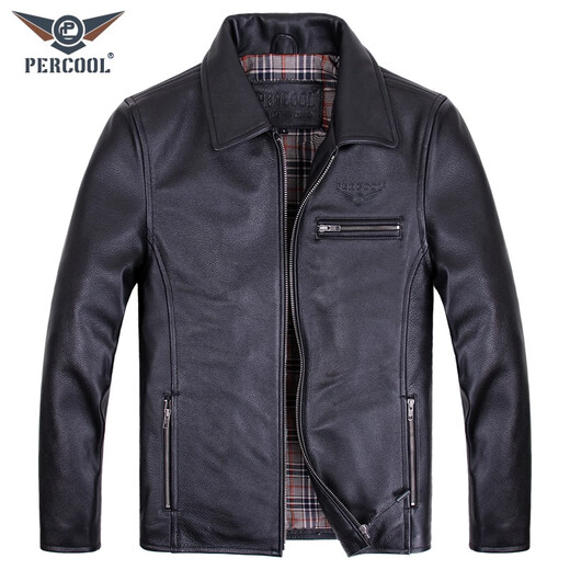 PERCOOL European y americana chaqueta de cuero de cuero de cuero para hombres Lapa de mediana edad de mediana captura de cabezal importada Chaqueta de cuero de cuero de cuero otoño de otoño y invierno de cuero de gran tamaño negro (Top Cower Cow Wase) XL (160Jin [Jin iguala 0.5 kg] -180Jin [Jin equivale a 0.5 kg])))