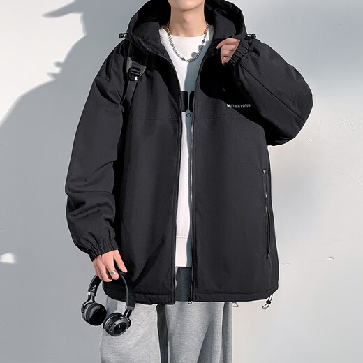 Dingfengbaoluo American cotton jacket men's autumn and winter casual cotton jacket thickened windproof hooded warm cotton jacket DFM18 black L