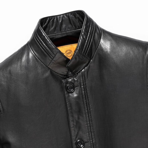 Snow Leopard [Special Offer] Haining Men's Genuine Leather Leather Clothes Mid-Length Top Layer Goatskin Business Casual Leather Jacket Black 175/96A(50)