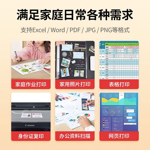 佳能TS3380 学生家用手机无线直连照片远程办公A4彩色打印机 复印 TS3380白色(手机连接+无线|远程+电脑） 套餐三(主机+黑彩加墨+墨水8瓶+相纸+打印纸）