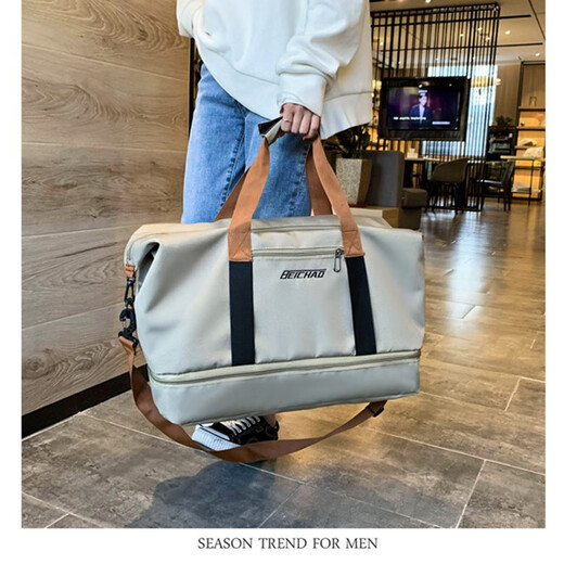 晴碧琳旅行包休闲行李包手提大容量旅游包短途旅行袋出差干湿分离差旅包 卡其色丨大容量健身包