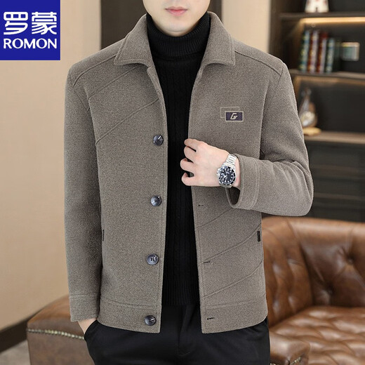 ROMON Woolen Jacket Men's Autumn and Winter Lapel Woolen Coat Men's Short Mink Velvet Top Thickened Casual Nizi Jacket Khaki Thickened M Recommended 110Jin Jin is equal to less than 0.5kg