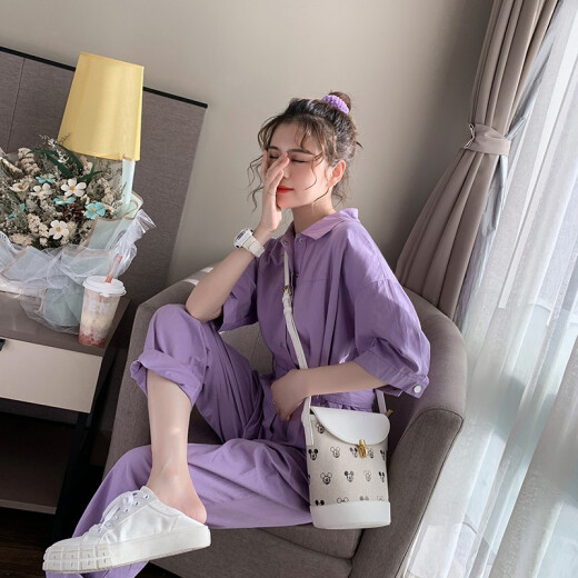 Yanxun Korean style loose overalls jumpsuit casual fashion suit women summer thin 2020 new jumpsuit shorts purple purple trousers one size
