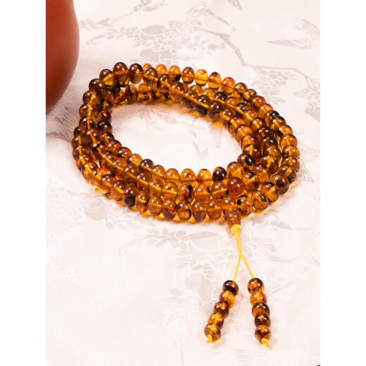 Ancient natural Fushun amber bracelet, landscape plant amber 108 multi-circle Buddha beads bracelet, Western open pit mine spiritual grass gold amber, Fushun amber 108 plant, 0 carat, amber 5mm