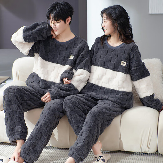 Modal Couple Pajamas Winter Autumn and Winter Coral Velvet Men's and Women's Plus Velvet Thickened Flannel Sweet Home Clothes Winter Main Picture Model ZX 7803 Apricot Bear Couple Flannel L Male + Female M