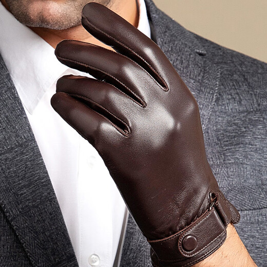 Milechi genuine leather gloves men's winter warm leather gloves for riding motorcycles and driving thin velvet thickened sheepskin gloves brown (velvet) XL