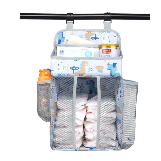 Huilid -Krippe Hanging Bag Aufbewahrung Nachthängebeutel Nachtpack Windelwindel Aufbewahrungsbeutel BB Aufbewahrungsbeutel hellgraues Dinosauriermuster mittelgroße Durchschnittsgröße 42 x 27 x 20 cm