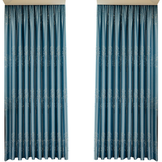 Haojinhui Zhejiang Haining Xucun Curtains Thickened Blackout Curtains Finished Bedroom Living Room Balcony Bay Window Fully Blackout Happy Tree Blue (Punched) Width 1.0*Height 1.3 Price per piece