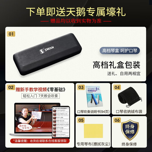 天鹅（SWAN）24孔复音口琴高级成人初学者专业演奏口琴C调国风设计（红色）