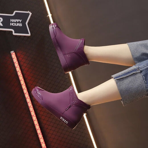 Oxygen water shoes anti-slip rain boots for women, anti-slip wear new fashion women's short tube rain boots plus cotton cover for all seasons adults 688 rain boots - purple [standard size] 40 [250mm]