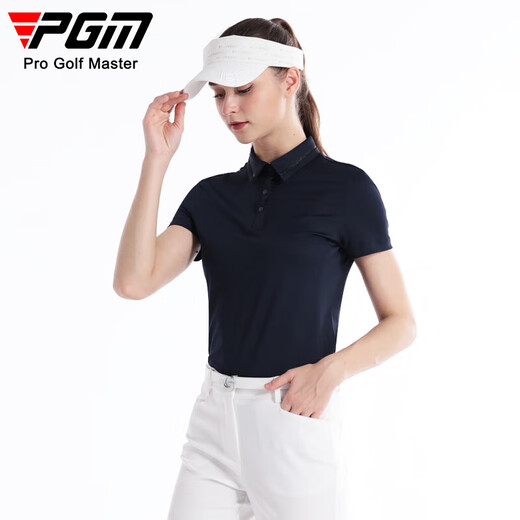 PGM高尔夫服装女装 透气短袖T恤 POLO衫 YF673-藏青色【上衣】 S