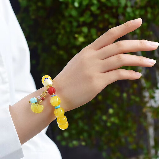 Fat Donglai's same style beeswax accessories gold twist gold amber women's bracelet bracelet round bead solid color DIY bracelet 14mm certificate style