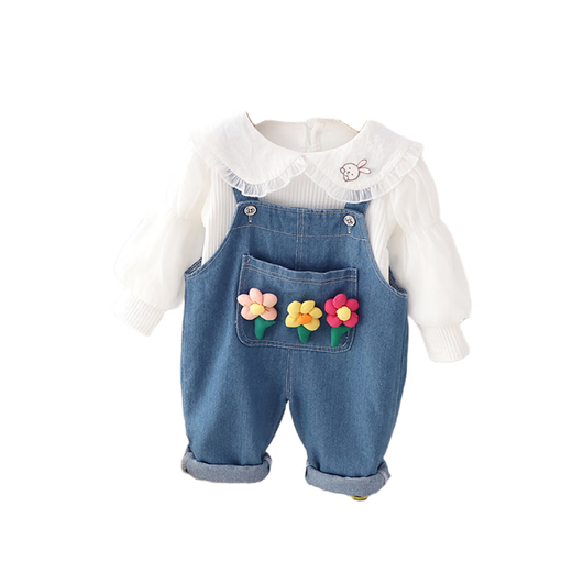 Kexin baby girl baby clothes spring and autumn 2023 new style fashionable girls overalls two-piece children's suit autumn clothes blue size 80 recommended 8-12 months height around 75)