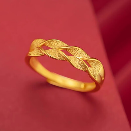 Dunzhu Living Adjustable Wheat Peace Ring Women's 999 Full Gold Plated 5G Craftsmanship 24K Gold Ring as Gift for Couples Love Chain Ring