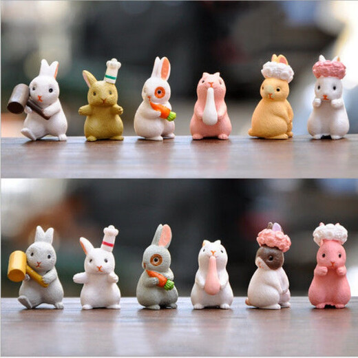 Moran Nuoer Geschenksimulation Mini Tier Kaninchen Ornament Doll Cartoon Micro Landschaft süße Kaninchen Geschenkbox Süße Kaninchenverzierung Großer Wert Zwölf Kaninchen Family Porträt Porträt