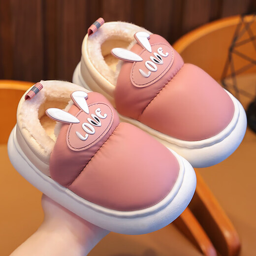 Xin Yueqing children's cotton slippers autumn and winter waterproof non-slip boys' bag heel cotton shoes girls warm home indoor baby slippers pink size 30-31 (inner length 20cm)