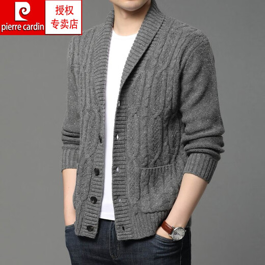Pier Cardin Marke High-End-Herrenbekleidung Frühling und Herbst Wollmantel mit grünen Obst-Repels für Männer Außenkleidung Pullover dicker Pullover Strickpullover Strickjangel Trendy Strick Schwarz S