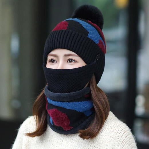 Karond Neues Produkt ältere Hüte für Frauen Herbst und Winter für Frauen Herbst und Winter koreanischer Stil Trendy plus Samt warme dreiteilige Set modische und vielseitige Winter-Ohrschutz-Strickhüte, braune, warme Drei-teilige Set [Hut ++ Schal]