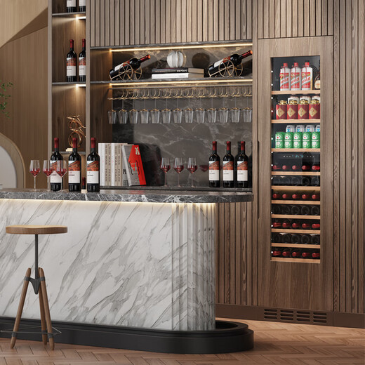 BAIKAILUN seamlessly embedded wine cabinet custom door refrigerator cabinet fully hidden beverage tea cabinet thermostatic cabinet fully embedded ice bar thermostatic wine cabinet light luxury home refrigerator multi-functional display cabinet first-class energy efficiency | dual temperature | red wine ice bar model 256L custom cabinet door