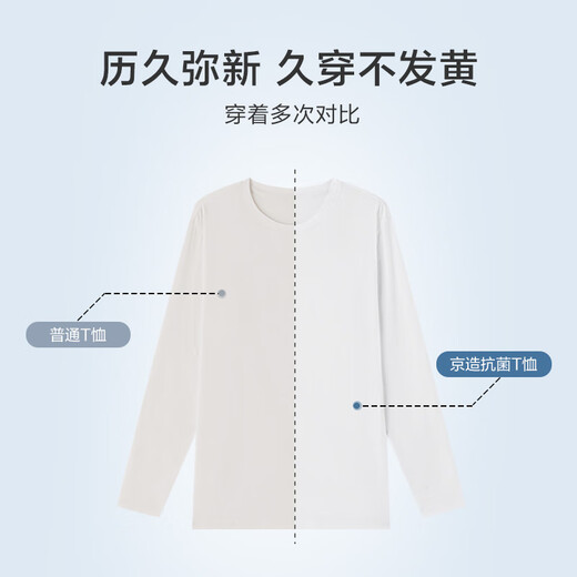 Jingdong-made long-sleeved t-shirt men's 5A antibacterial Xinjiang cotton round-neck clothes men's bottoming shirt white S