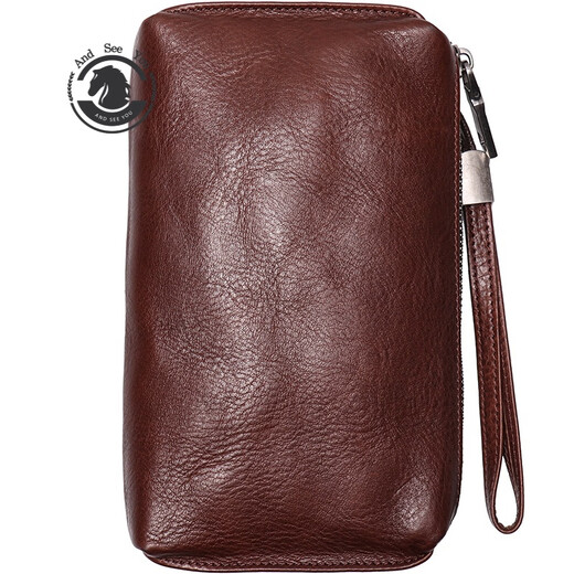 
ANDSEEYOU brand business men's handbags retro clutch, vegetable tanned leather long wallet, casual large capacity mobile phone bag, first layer cowhide handbag, black