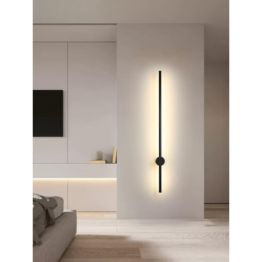 Miaopule Minimalist Long Strip LED Wall Lamp Bedroom Bedside Simple Modern Line Corridor Staircase Creative Living Room Wall Lamp Obsidian Black-100CM-Three Color Changing