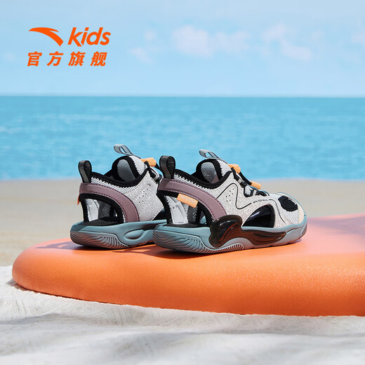 Anta children's sandals 2026 summer new style boys' breathable toe-toe sandals soft bottom river-tracing frame beach shoes for men Mai Qiao gray/mud lime/purple 9906H-1 29