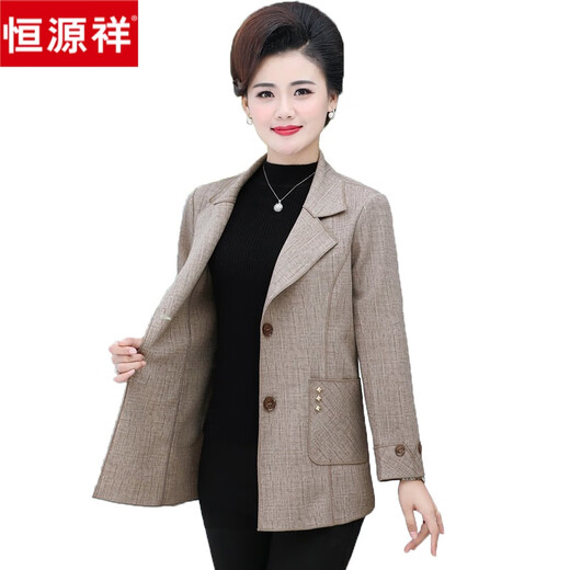恒源祥2024新款中年妈妈西装外套女春秋短款薄款40岁50中老年人春装上衣 983-卡其色 XL 建议90-105斤