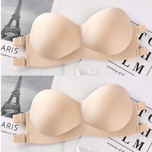 Full-length strapless bra, push-up, thickened small breasts, strapless Korean style wedding dress, invisible underwear for female students, skin color, size 90 transparent shoulder straps, one size fits all