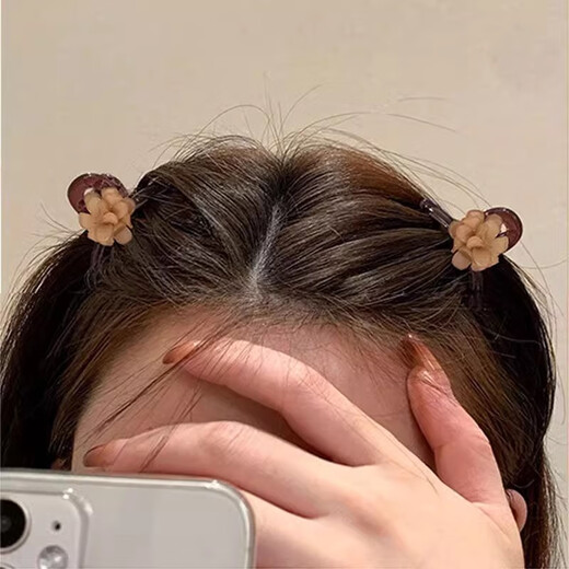 Two Worlds Camellia Exquisite Small Clip Back of the Head Half-tied Hair Clip Women's 2025 New Summer Shawl Hair Clip Short Hair Clip Brown Flower Approximately 4.5 cm