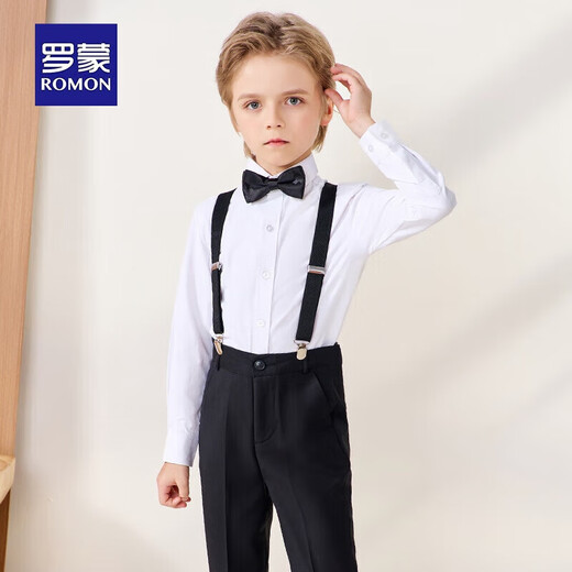 
Romon children's dress June 1st performance suit boy graduation host long sleeve trousers strap suit black 170