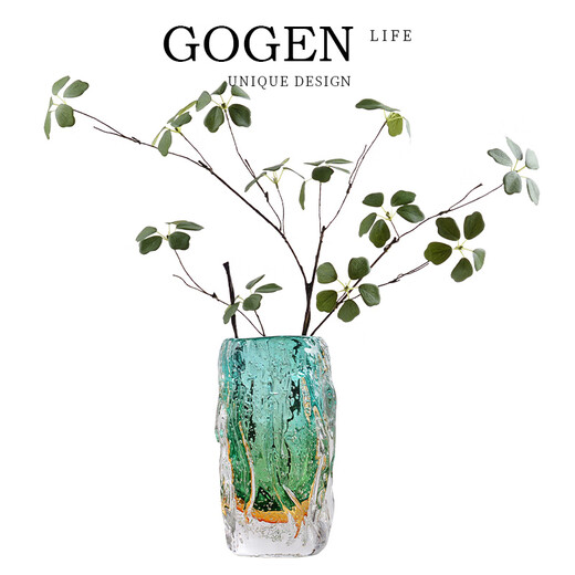 Lake blue glass vase, light luxury and high-end living room flower arrangement glass art dry flower vessel, dining table decoration ornaments, lake blue vase combination set