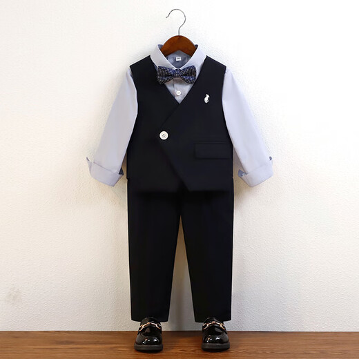 萝卜呗呗（LUOBOBEIBEI）男童马甲套装休闲西服花童礼服表演服2025春秋 藏青四件套 120
