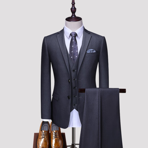 ROMON suit men's formal wear business casual men's suit dress groomsmen suit 8878 black (three pieces) XL