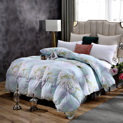 2022新款羽绒被壳皮自充绒加工羽绒被半成品高密防钻绒纯棉被套内胆芯面料 百合蓝色- 200X230cm