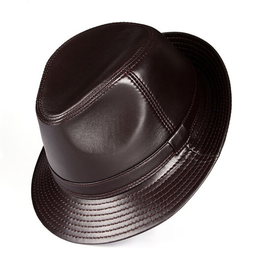 Woodpecker brand new jazz hat autumn and winter genuine leather hat sheepskin gentleman middle-aged men and women style thin single hat black sheepskin 56cm