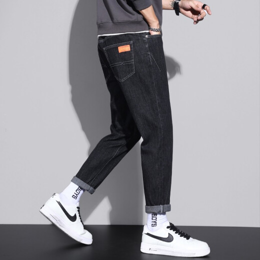 
Xiao Xueling jeans men's summer 2025 new thin pants men's trendy brand straight loose cropped pants versatile men's clothing 6621 black 36