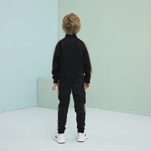 Adidas Spring и осенний набор детских спортивных наборов Новый открытый отдых на открытом воздухе брюки с двумя частями Black/Gold 116