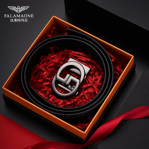 Falamaone Brand Herrengürtel Echtes Leder Automatische Schnalle Business Pants Belt Boy Geburtstagsgeschenk für Freund Ehemann [Counter Gift Box] PD844Q Gun Buckle-Print-Muster 115 cm -130 cm zufälligkontakte Kundendienstdesign