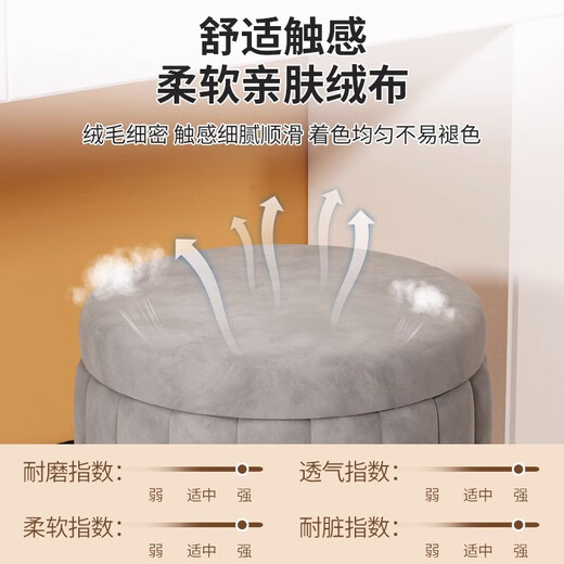 木樽北欧轻奢梳妆凳卧室女生化妆椅网红美甲圆凳小户型梳妆台储物板凳 储物款 米色34*34*40cm