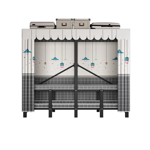 Wardrobe for home bedrooms, no installation required, folding simple fabric wardrobe, full steel frame for rental, strong and durable wardrobe, longing grid, one-piece, no installation required, length 168*width 50*height 170cm