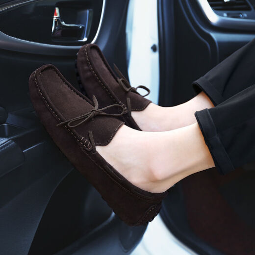 Leili Caesar Spring and Autumn New Beanie Shoes Men's Casual Leather Shoes Men's Korean Style All-match Lazy Leather Shoes Dark Brown 677 41