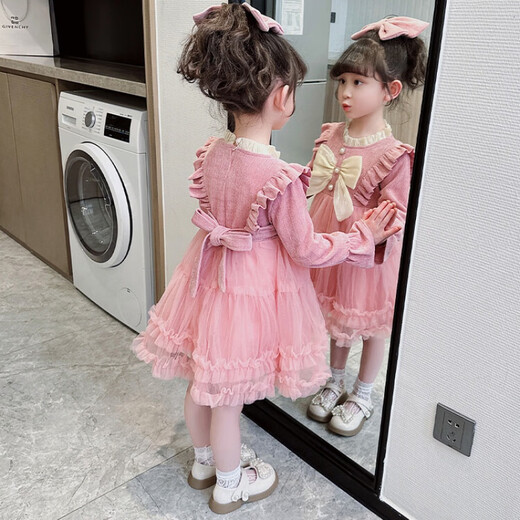 G.duck little yellow duck children's clothing girls' dress autumn and winter velvet children's princess dress small and medium-sized children's fashionable bow skirt burgundy size 100 recommended 2~3 years old 90-100cm cm