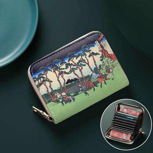 畅印浮世绘艺术高档卡包女男大容量多卡位驾驶证件拉链防消磁零钱包包 东海道程谷-风琴 11卡位