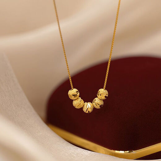 Hongying transfer bead necklace women's niche design high-end accessories five blessings retro light luxury high-end clavicle chain golden small golden bean necklace