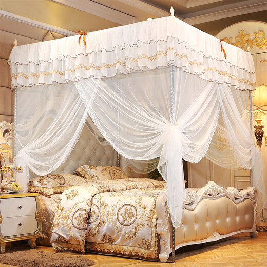 Snow Magnolia Big Bed Mosquito Net 2.2 meters Home Mosquito Net 2023 New Three-Open Door Bedroom Old-style Internet Celebrity Floor-Bed Mosquito Net Clean White [Bold Bracket + Encrypted Mosquito Net] 1.0*2.0m (Applicable to 3.3-foot bed)