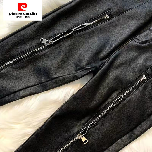 皮尔卡丹（pierre cardin）加绒显瘦时髦拉链机车仿皮裤女冬新款韩版高腰修身百搭小脚裤 腿拉链皮裤【9928款】 加绒 S 【80-95斤】卡码往大拍