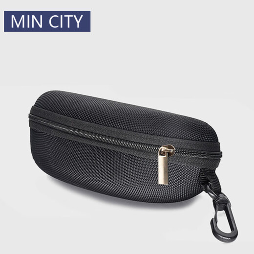 MINCITY 拉链眼镜盒 墨镜太阳眼镜盒 挂钩挂包 户外运动登山眼镜收纳盒 黑色1个+眼镜布+清洁液 均码