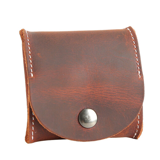 Cattleman Men's Short Mini Coin Purse First Layer Cowhide Buckle Coin Bag Youth Simple Genuine Leather Multifunctional Wallet Trendy Color Red Brown [Crazy Horse First Layer Cowhide]