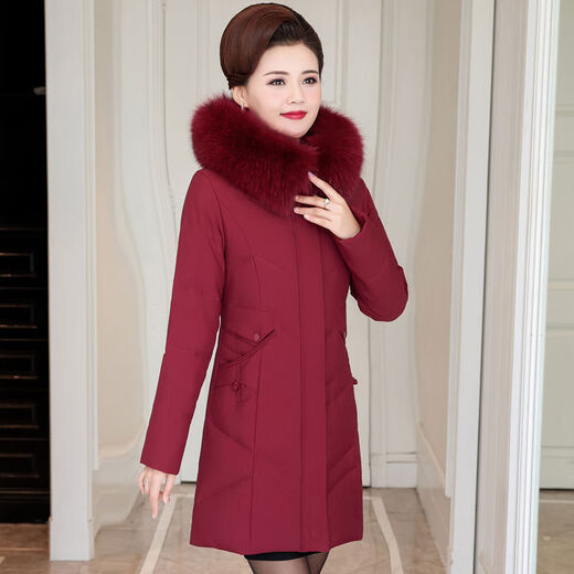 ZHIDOUDOU50-60岁防寒保暖老人家冬天穿的羽绒服女中年妈妈装2022新款冬装 9928#紫色高仿毛领 均码  M_建议100以下